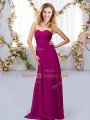 Adorable Fuchsia Sleeveless Floor Length Beading Criss Cross Dama Dress