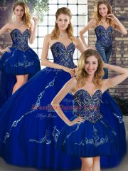 Lovely Royal Blue Lace Up Sweet 16 Quinceanera Dress Beading and Embroidery Sleeveless Floor Length