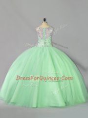 Best Selling Apple Green Lace Up Sweet 16 Quinceanera Dress Sequins Sleeveless Floor Length