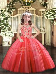Sleeveless Lace Up Floor Length Appliques Girls Pageant Dresses
