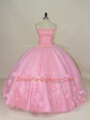 Adorable Floor Length Baby Pink Sweet 16 Dresses Sweetheart Sleeveless Lace Up