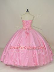 Adorable Floor Length Baby Pink Sweet 16 Dresses Sweetheart Sleeveless Lace Up