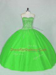 Custom Fit Green Lace Up Vestidos de Quinceanera Beading Sleeveless Floor Length
