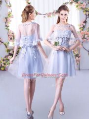 Grey Lace Up V-neck Lace Damas Dress Tulle Sleeveless