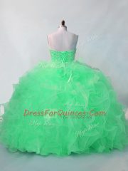 Sleeveless Floor Length Beading and Ruffles Lace Up Quinceanera Dress with Green