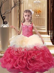 Multi-color Ball Gowns Beading Girls Pageant Dresses Lace Up Fabric With Rolling Flowers Sleeveless Floor Length