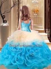 Multi-color Ball Gowns Beading Girls Pageant Dresses Lace Up Fabric With Rolling Flowers Sleeveless Floor Length
