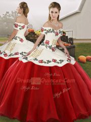 Off The Shoulder Sleeveless Organza Vestidos de Quinceanera Embroidery Lace Up