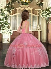 Lavender Ball Gowns Tulle Straps Sleeveless Appliques Floor Length Lace Up Kids Pageant Dress