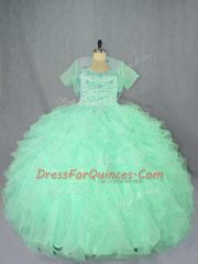 Apple Green 15th Birthday Dress Sweet 16 and Quinceanera with Beading and Ruffles Sweetheart Sleeveless Lace Up