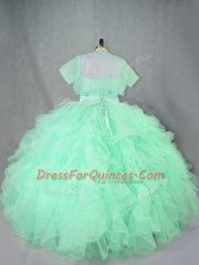Apple Green 15th Birthday Dress Sweet 16 and Quinceanera with Beading and Ruffles Sweetheart Sleeveless Lace Up