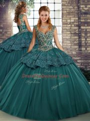 Delicate Ball Gowns Quinceanera Gowns Green Straps Tulle Sleeveless Floor Length Lace Up