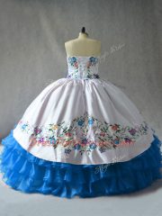 Sophisticated Sleeveless Lace Up Floor Length Embroidery and Ruffled Layers Sweet 16 Quinceanera Dress