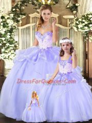 Lavender Lace Up Quinceanera Gowns Beading and Ruffles Sleeveless Floor Length