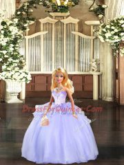 Lavender Lace Up Quinceanera Gowns Beading and Ruffles Sleeveless Floor Length