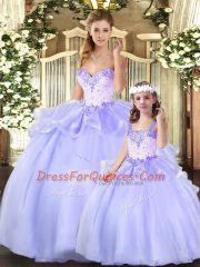 Lavender Lace Up Quinceanera Gowns Beading and Ruffles Sleeveless Floor Length