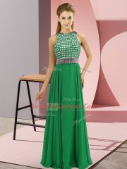 Superior Scoop Sleeveless Evening Dress Floor Length Beading Green Chiffon