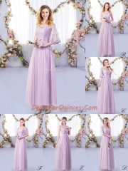 Elegant Off The Shoulder Half Sleeves Side Zipper Vestidos de Damas Lavender Tulle