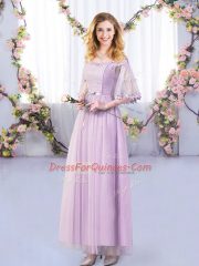 Elegant Off The Shoulder Half Sleeves Side Zipper Vestidos de Damas Lavender Tulle