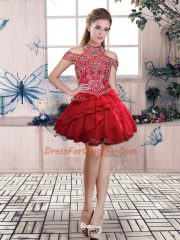 Sweet Halter Top Sleeveless Lace Up Prom Dresses Red Organza