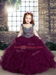 Purple Sleeveless Beading and Ruffles Floor Length Pageant Dress Toddler