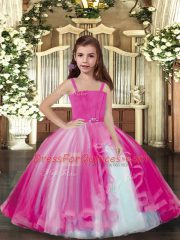 Lilac Lace Up Little Girls Pageant Gowns Beading Sleeveless Floor Length