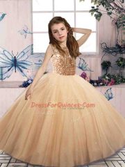 Champagne Lace Up Scoop Beading Little Girl Pageant Dress Tulle Sleeveless