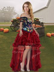 Organza Sleeveless High Low Prom Dress and Embroidery and Ruffles