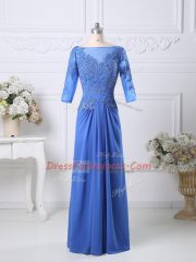 Perfect Chiffon Bateau Half Sleeves Zipper Lace Dress for Prom in Blue