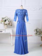 Perfect Chiffon Bateau Half Sleeves Zipper Lace Dress for Prom in Blue