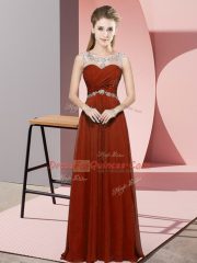 Fashion Beading Prom Evening Gown Rust Red Backless Sleeveless Floor Length