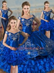 Romantic Floor Length Royal Blue Vestidos de Quinceanera Off The Shoulder Sleeveless Lace Up