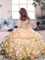 Sleeveless Lace Up Floor Length Beading and Ruffles Little Girls Pageant Dress Wholesale