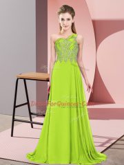 Floor Length Yellow Green Evening Dress One Shoulder Sleeveless Side Zipper