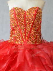 Floor Length Red Sweet 16 Dress Sweetheart Sleeveless Lace Up