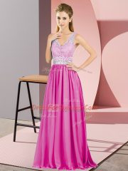 Decent Criss Cross Prom Party Dress Hot Pink for Prom and Party and Military Ball with Beading and Lace