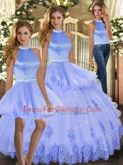 Clearance Floor Length Lavender Quinceanera Gowns Tulle Sleeveless Beading and Appliques