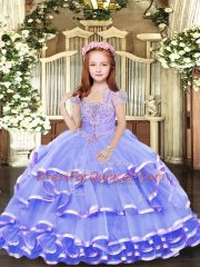 Straps Sleeveless Lace Up Pageant Dress for Womens Lavender Tulle