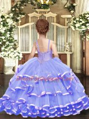 Straps Sleeveless Lace Up Pageant Dress for Womens Lavender Tulle