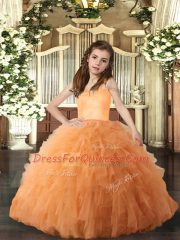 Orange Ball Gowns Ruffles Girls Pageant Dresses Lace Up Tulle Sleeveless Floor Length