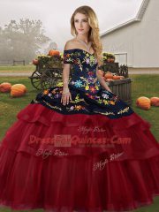 Wine Red Sleeveless Embroidery and Ruffled Layers Lace Up Sweet 16 Dress