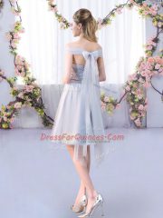 Lace and Belt Dama Dress for Quinceanera Grey Lace Up Sleeveless Knee Length