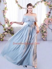 Grey Short Sleeves Chiffon Lace Up Damas Dress for Wedding Party