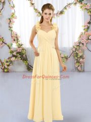 Custom Fit Empire Quinceanera Court Dresses Yellow Straps Chiffon Sleeveless Floor Length Lace Up