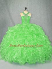 Low Price Zipper Quinceanera Gown Beading and Ruffles Sleeveless Floor Length