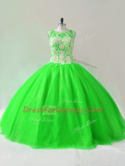 Modest Green Lace Up Scoop Beading 15 Quinceanera Dress Tulle Sleeveless