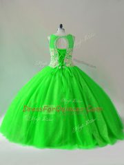Modest Green Lace Up Scoop Beading 15 Quinceanera Dress Tulle Sleeveless