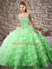 Glittering Green Sweet 16 Quinceanera Dress Straps Sleeveless Court Train Lace Up
