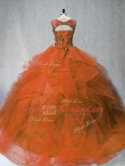Luxurious Ball Gowns Sleeveless Rust Red Vestidos de Quinceanera Brush Train Lace Up