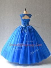 Sleeveless Lace Up Floor Length Beading and Appliques Quince Ball Gowns